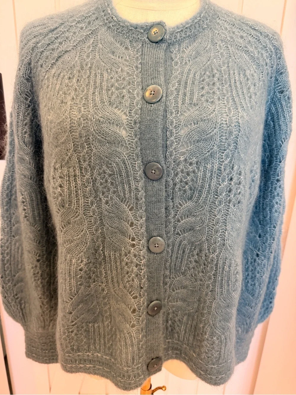 Le Maille Sézane Alma cardigan in a peacock blue mohair and wool blend size S - Picture 3 of 8